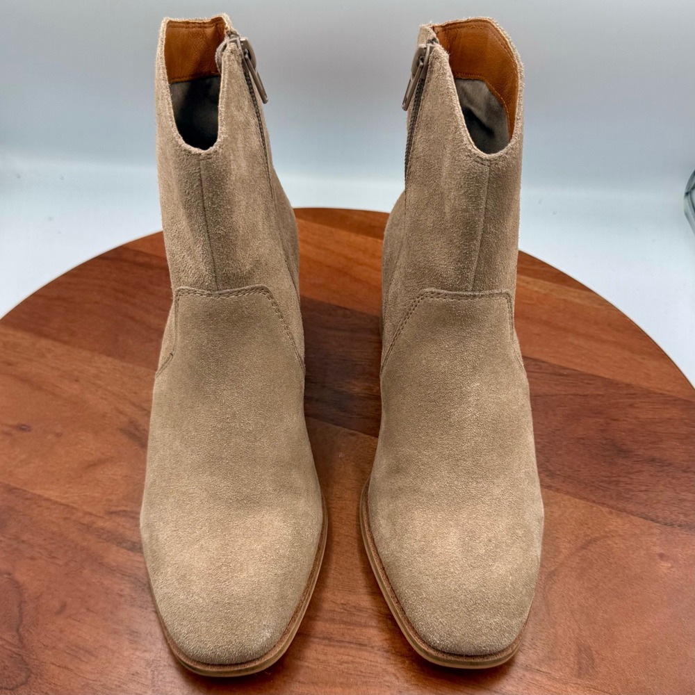 Lucky Brand Laidem Taupe Suede Ankle Booties Block Heel Western‎ Womens Size 8M